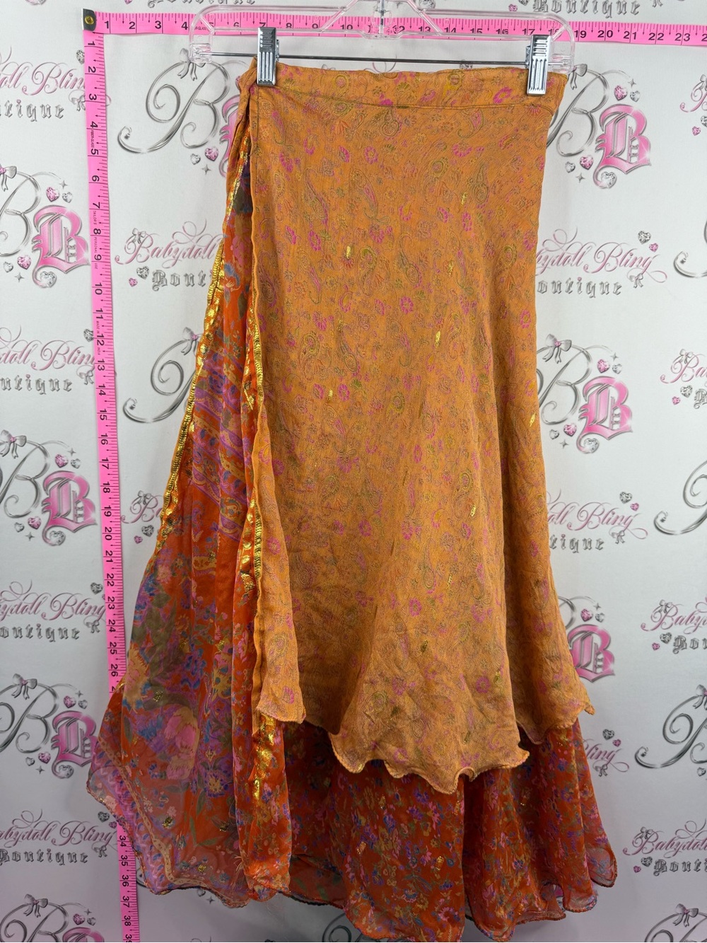 Silk skirt tie up paisley shiny goldBohemian Orange Floral Wrap Skirt